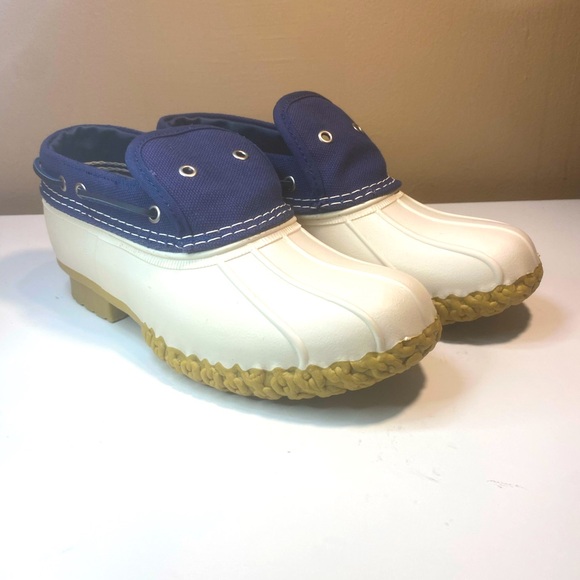 🔥 L.L. BEAN NEW LTD EDITION WHITE AND NAVY CANVAS DUCK BOOTS WOMENS SIZE 9M - Picture 1 of 10